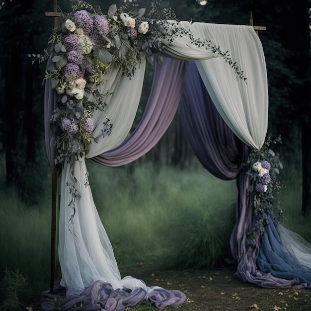 Свадебная арка со свежими цветами красивый фон генеративный AI
