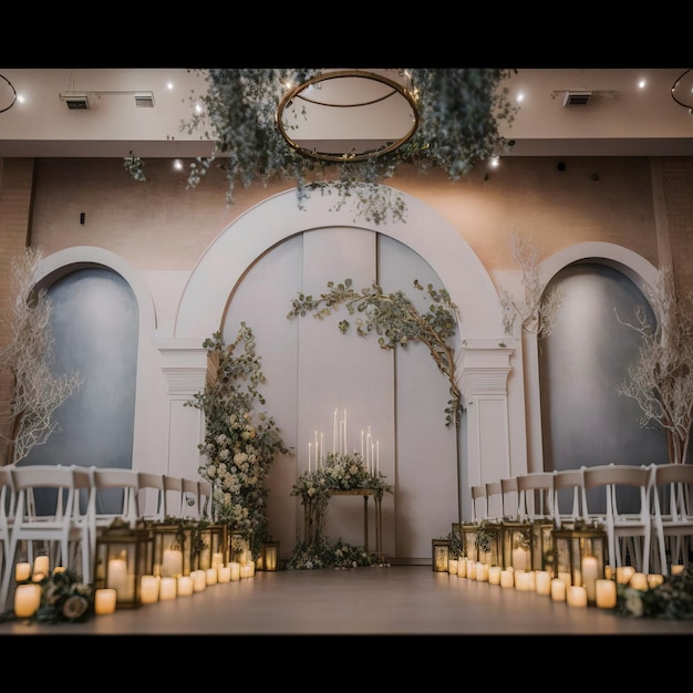 Wedding arch with fresh flower beautiful background generative AI