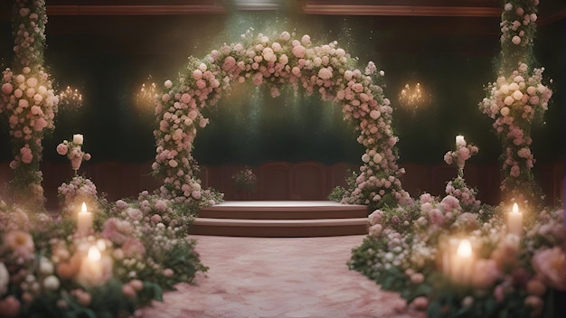 Wedding arch with a lot of flowers 3d render