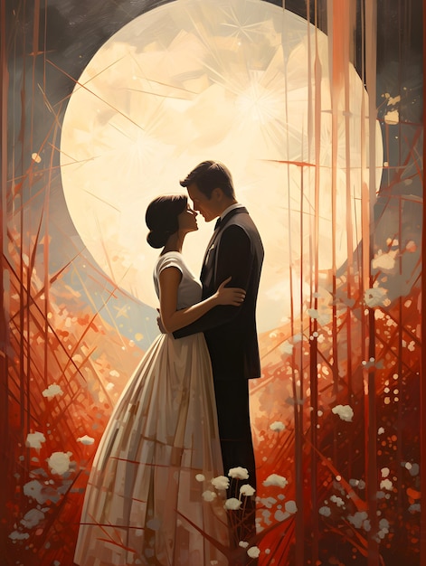 Wedding backdrop background illustration design couple in love marriage bride