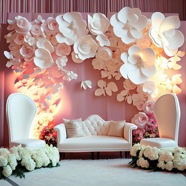 Wedding backdrop wallpaper and cakes