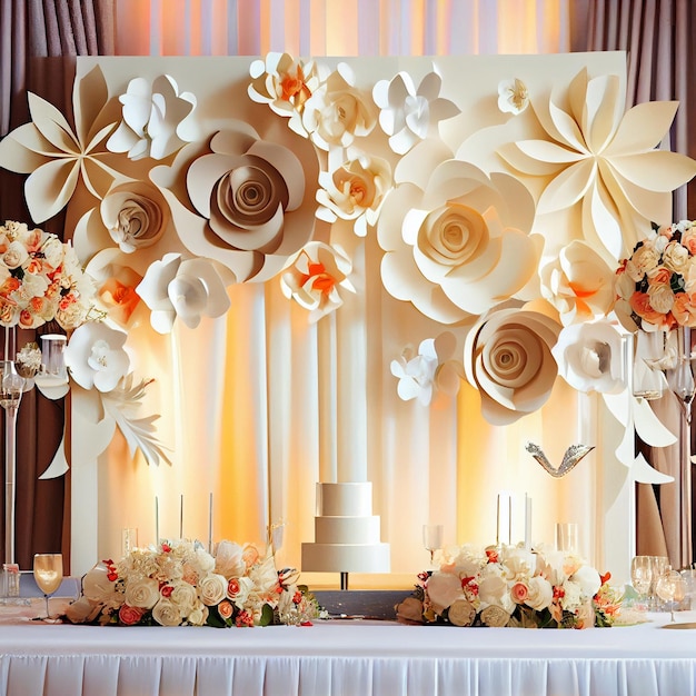 Wedding backdrop wallpaper and cakes