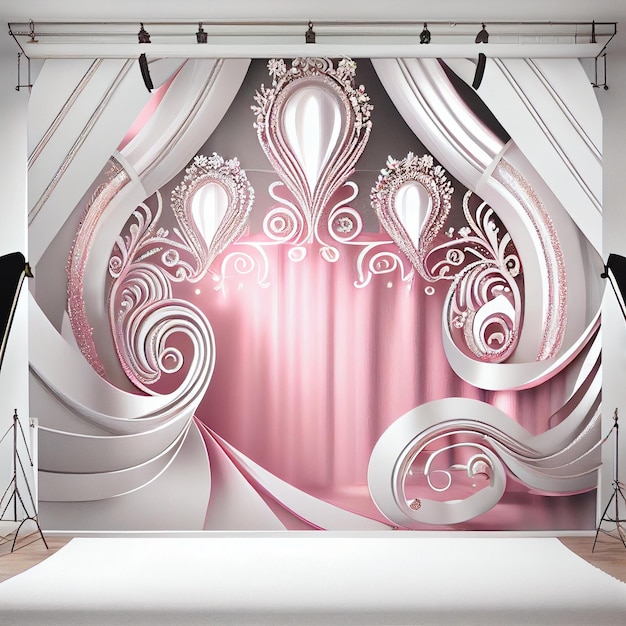 Wedding backdrop wallpaper and cakes