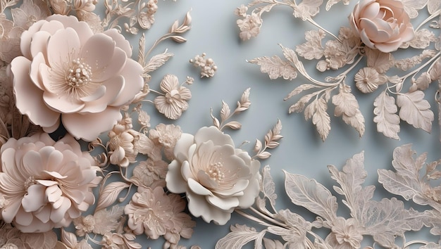 複雑な蕾と花のデザインの結婚式の背景の壁紙の布のパターン 柔らかいパステル色