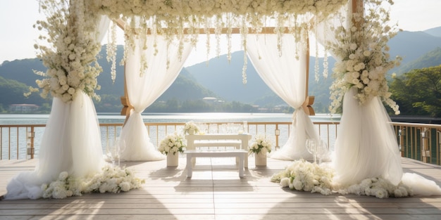 Wedding backdrop white aesthetic flower outdoor clear sky background