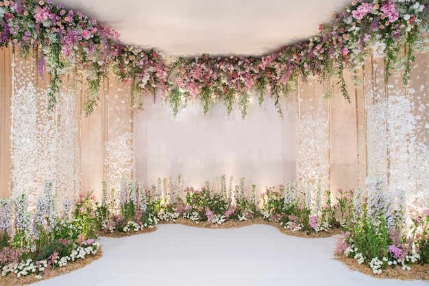 wedding backdrop with flower and wedding decoration