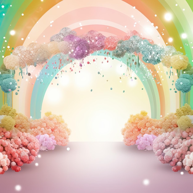 花と虹のウェディングバックグラウンド - デザインのためのベクトルイラスト