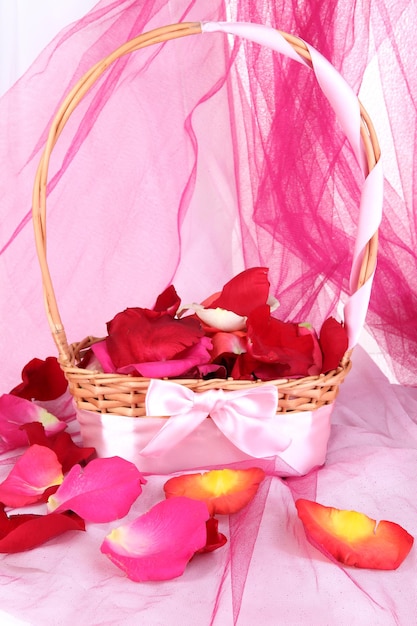 Wedding basket with rose petals