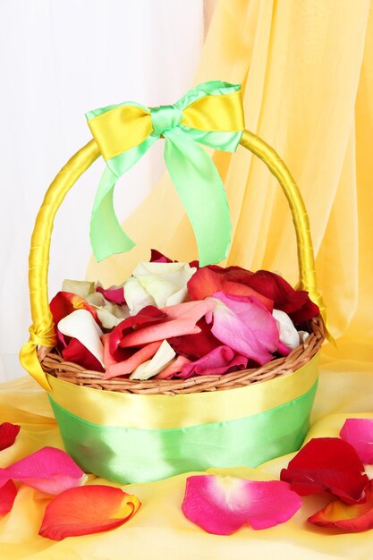 Wedding basket with rose petals