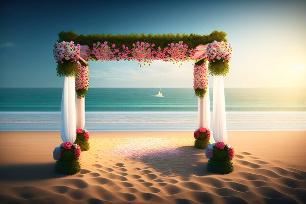 Wedding on beach venue for ceremony background 3d illustration