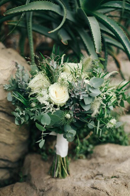 Wedding beautiful bouquet collected from different fresh flowers