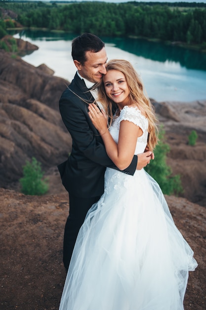 Wedding of a beautiful couple against the backdrop of a canyon a