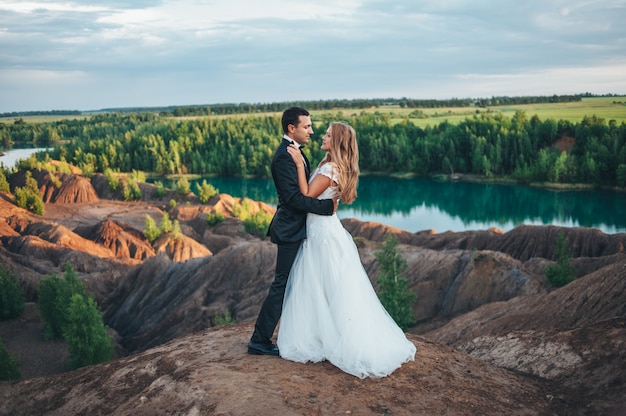 Wedding of a beautiful couple against the backdrop of a canyon 