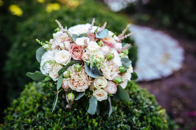 Wedding bouquet on a background of nature