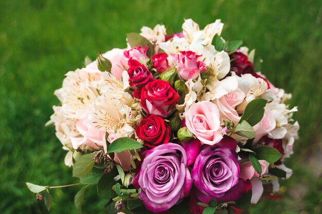 Wedding bouquet, bouqet of beautiful flowers on wedding day