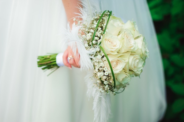 Wedding bouquet, bouqet of beautiful flowers on wedding day