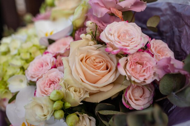 Wedding bouquet closeup composition of flowers in a bouquet