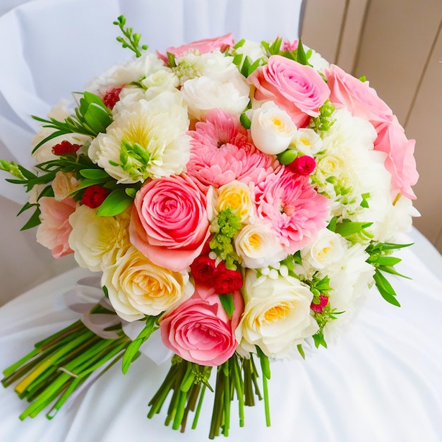 Wedding bouquet of flowers in the hands of the bride generated by AI