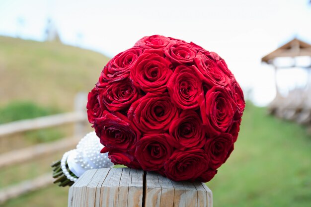 Wedding bouquet of fresh blooming flowers