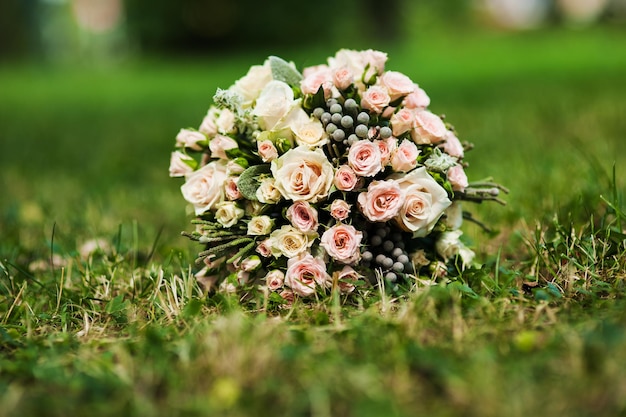 Wedding bouquet in the grass