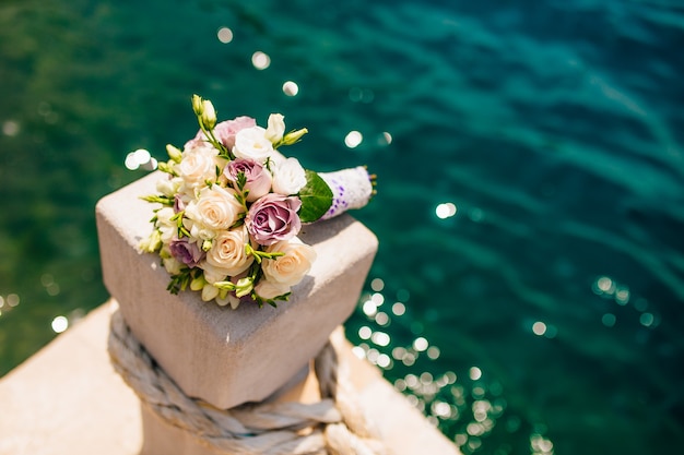 A wedding bouquet near the sea