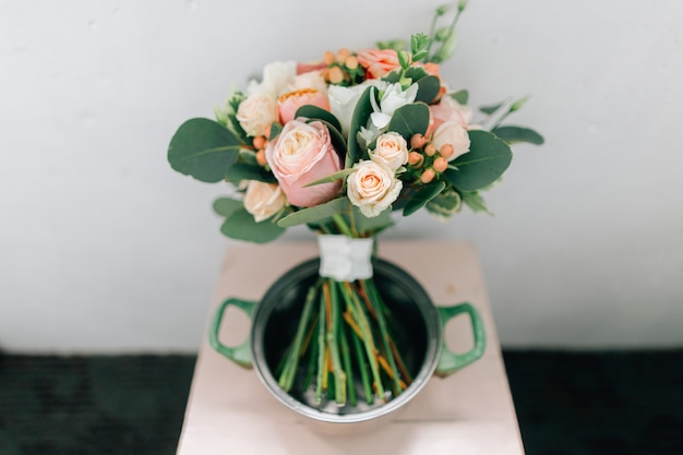 Wedding bouquet in pan