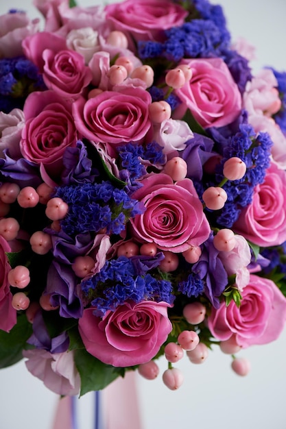 Wedding bouquet in pink and purple tones Beautiful and delicate Texture