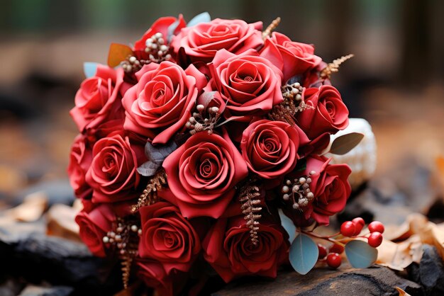 Wedding bouquet of red roses closeup