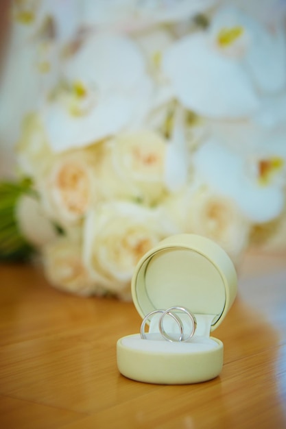 Wedding bouquet and rings