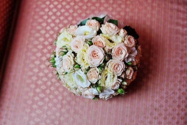 Wedding bouquet on sofa