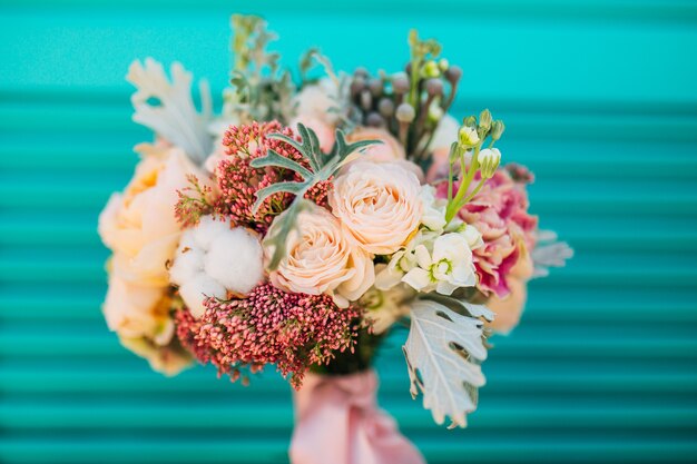 Wedding bouquet on textural background