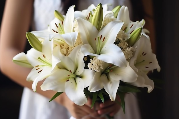 Wedding Bouquet of White Lily Created with Generative AI Tools