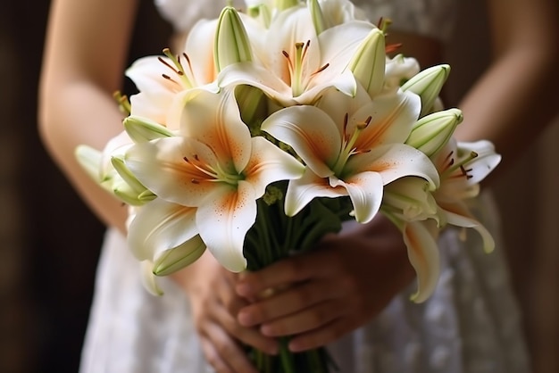 Wedding Bouquet of White Lily Created with Generative AI Tools