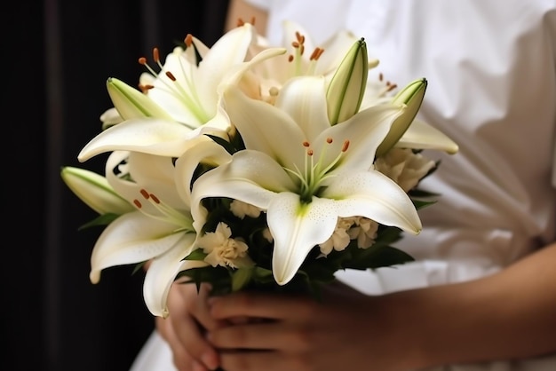 Wedding Bouquet of White Lily Created with Generative AI Tools