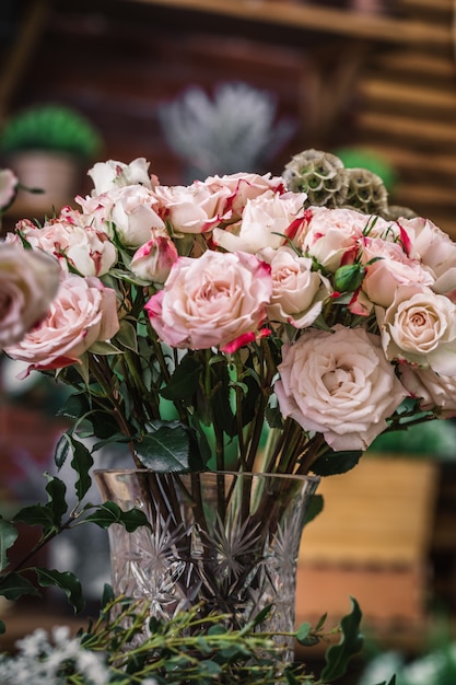 Wedding bouquet of white pink roses