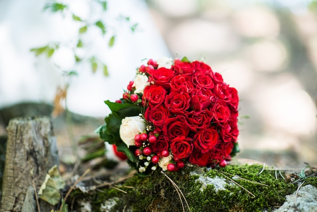 Wedding bouquet with white and red roses 