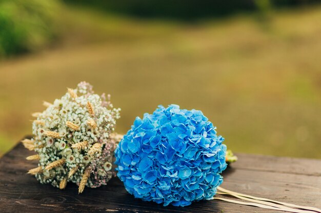 Wedding bouquet on a wooden background