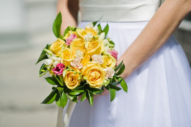 Wedding bouquet of yellow roses