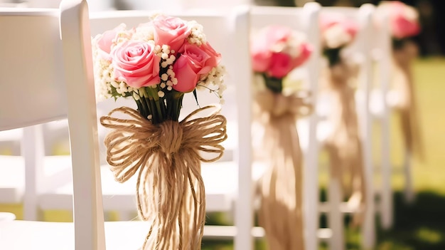 Wedding bouquets on chairs Generative ai design