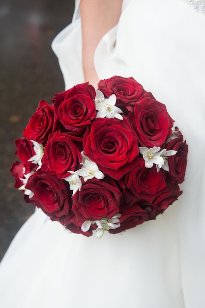 Wedding Bridal bouquet of red roses and white flowers