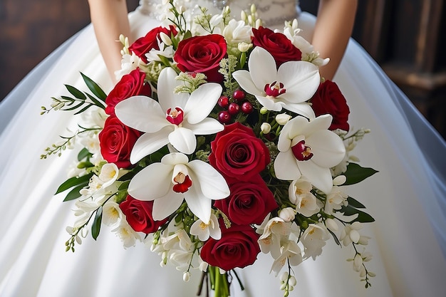 白いオルキディアの花束の新婦の花束