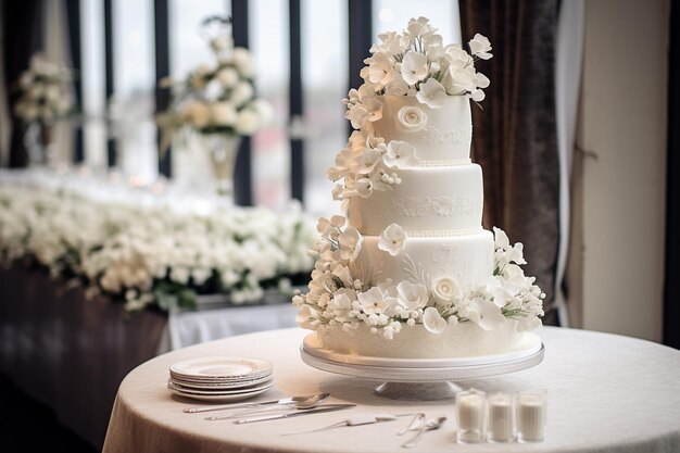 Wedding cake on the background of the wedding arch