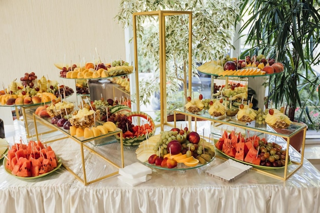 Wedding cake and buffet table