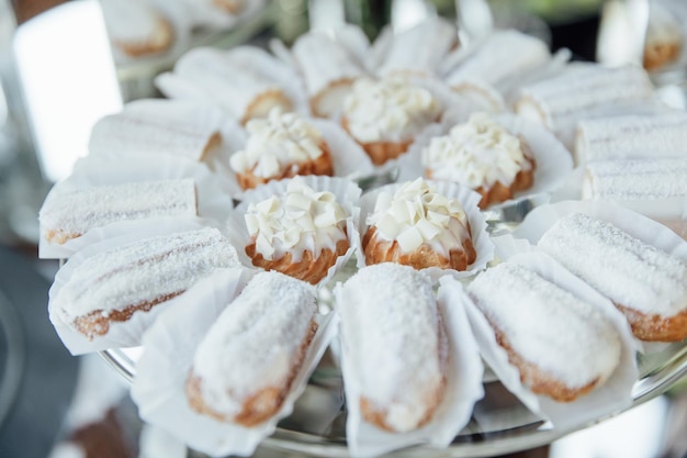 Wedding cake and buffet table