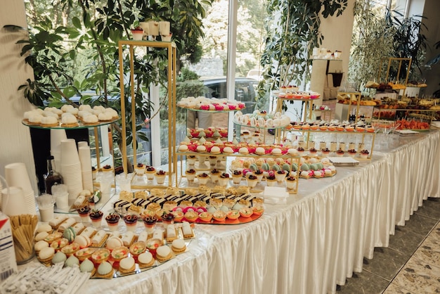 Wedding cake and buffet table