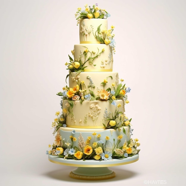 Wedding cake decorated with white flowers and eustoma