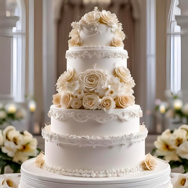 Wedding cake met rozen Wedding cake versierd met bloemen