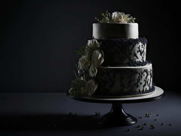 Wedding cake product on black background ai generative