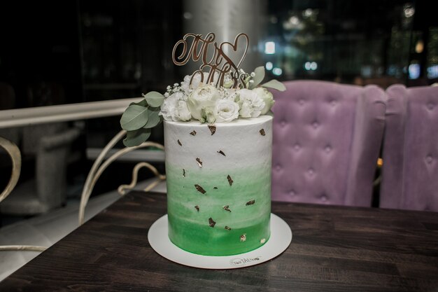 Wedding cake in a restaurant