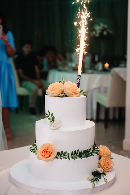 Wedding cake at the wedding of the newlyweds